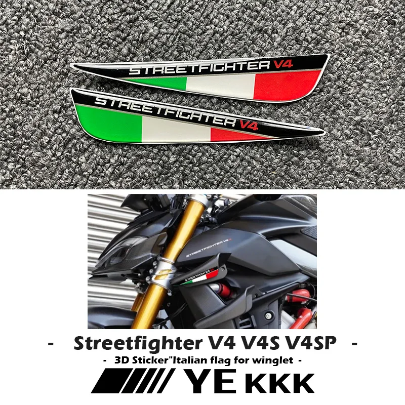 

For Ducati Streetfighter V4 V4S V4SP V2 Italian Tricolor Winged Flag 3D Sticker Decal Winglet Fixed Windbreaker Wing