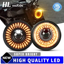 HL 5.75″ Round LED Headlight for Motorcycle LED Driving Light with White/Amber DRL+ Start-up Gradient for off-road use 12V 24V