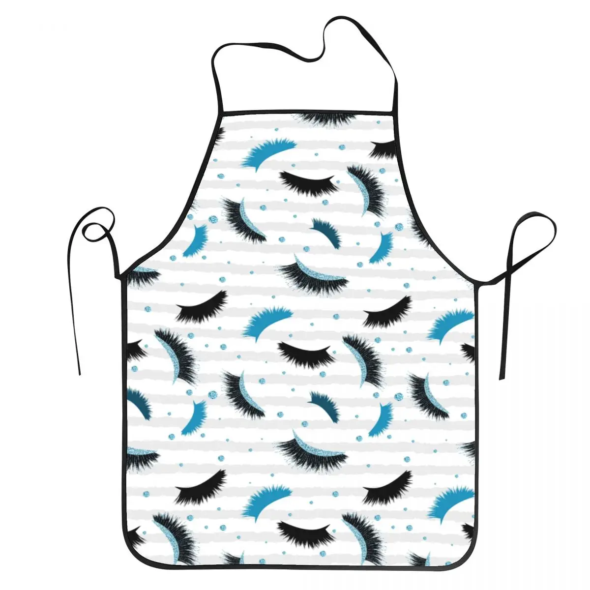 Blue Lashes Silver Stripes Pattern Apron for Women Men Unisex Bib Eyelash Stylists Kitchen Cooking Tablier Cuisine Chef Baking