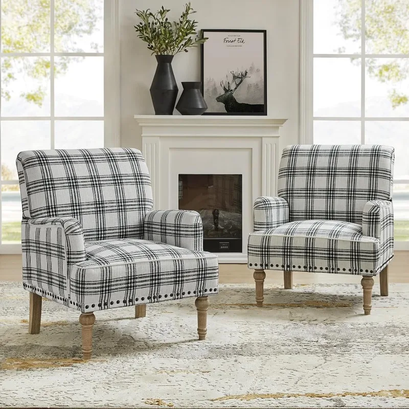 

Набор стульев с современным акцентом из 2 шт., деревянными ножками в стиле ретро и отделкой в виде головки гвоздя, удобное кресло с мягкой обивкой, одиночный диван для Livi