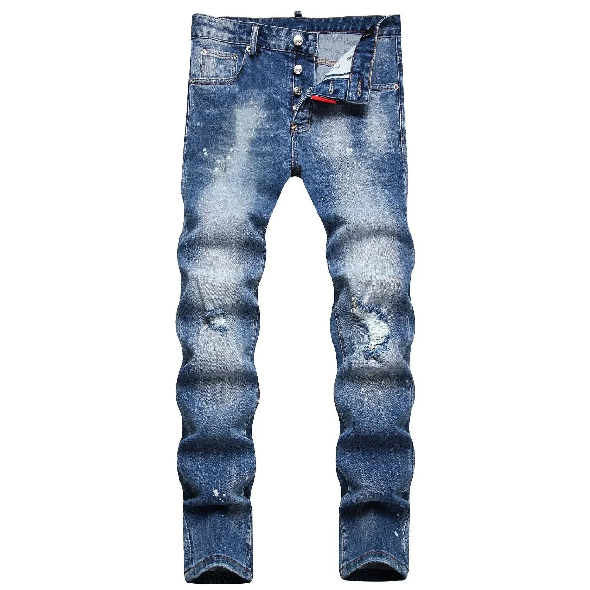 2025 Gescheurde Jeans Voor Heren Luxe Merk Lichtblauwe Gaten Lange Broek Kwaliteit Mannelijke Mode Stretch Slanke Broek Mannen Skinny Jeans
