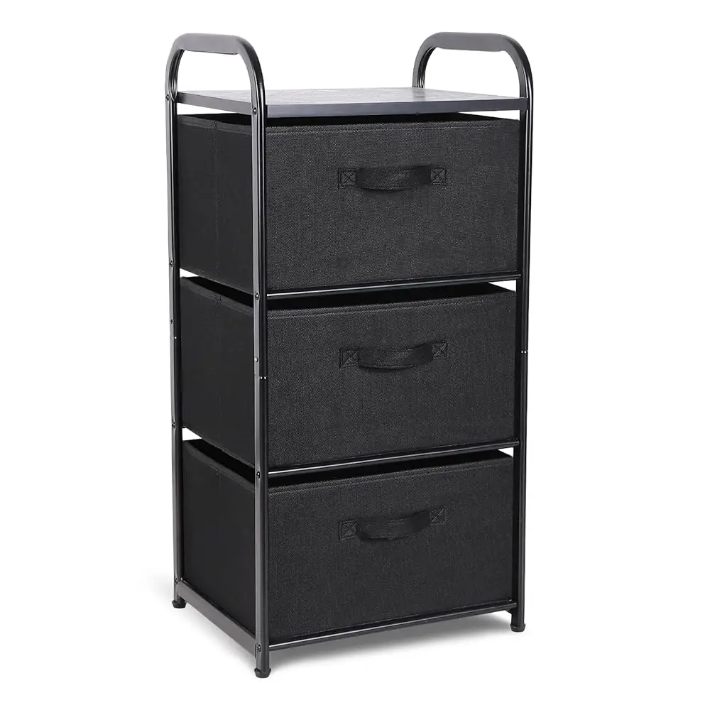 

Dresser Storage With 3 Easy Pull Fabric Drawers, Fabric Dresser Tower,Vertical Storage Unit For Bedroom,Chest Of Drawers With