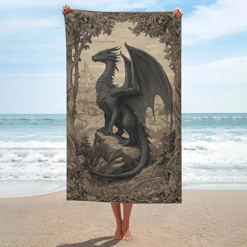 Tropical White Egret Hibiscus Beach Towel Vintage Botanical Print Quick Dry Sandproof Absorbent Towel for Summer Beach