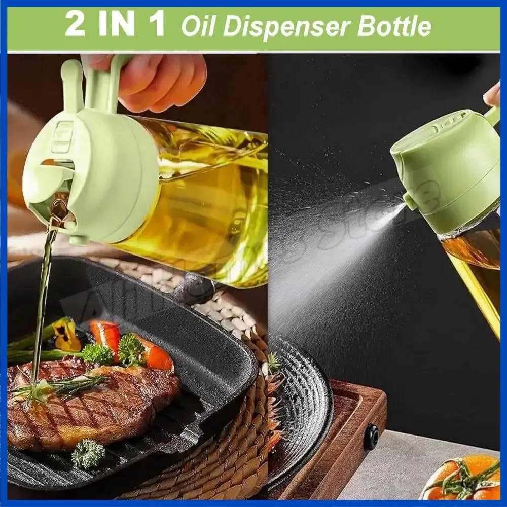 500ml Plastic 2-in-1 Oil Dispenser Bottle Leakproof Oil Sprayer for Cooking BBQ Baking Salad Vinegar Fine Mist Kitchen Accessor