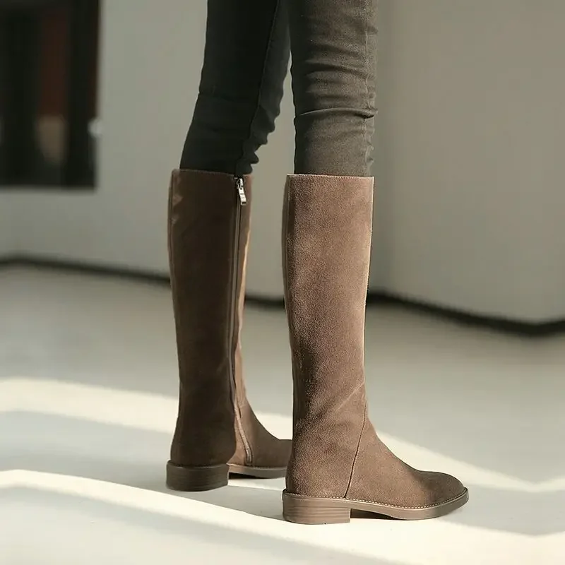 New in Zipper Warm Suede Ladies Knee High Shaft Shoes Sale Demi-season Comfortable and Elegant Hot Trend 2025 Women's Long Boots