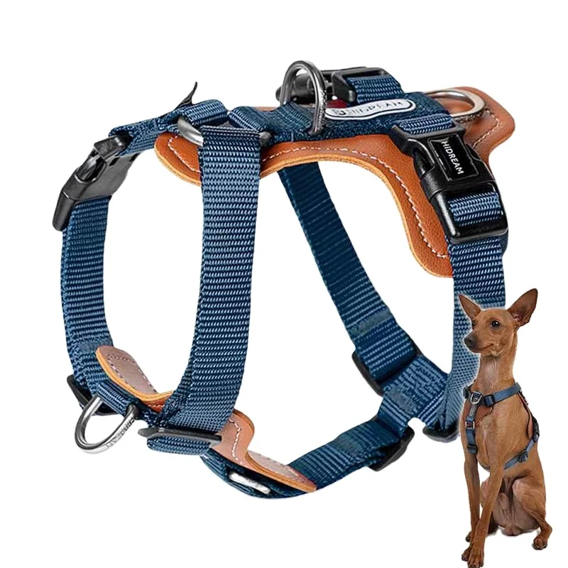

Premium No Pull Dog Harness Adjustable Leather Pet Vest for Easy Walking with 2 Leash Clips for Small Medium Large Dogs