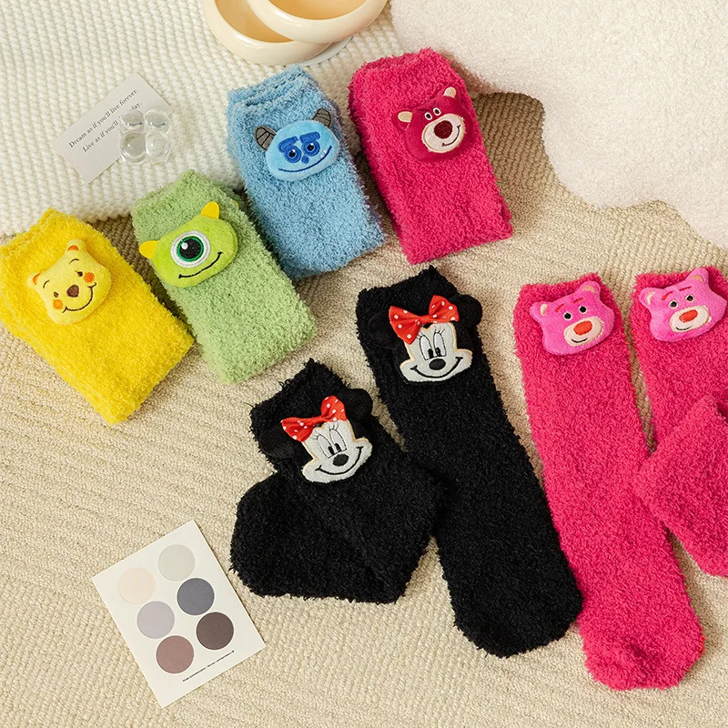 

Disney Korean Style Winter Cute Coral Fleece Women Socks Thick Warm Cartoon Long SocksSleep Socks for Home and Postpartum