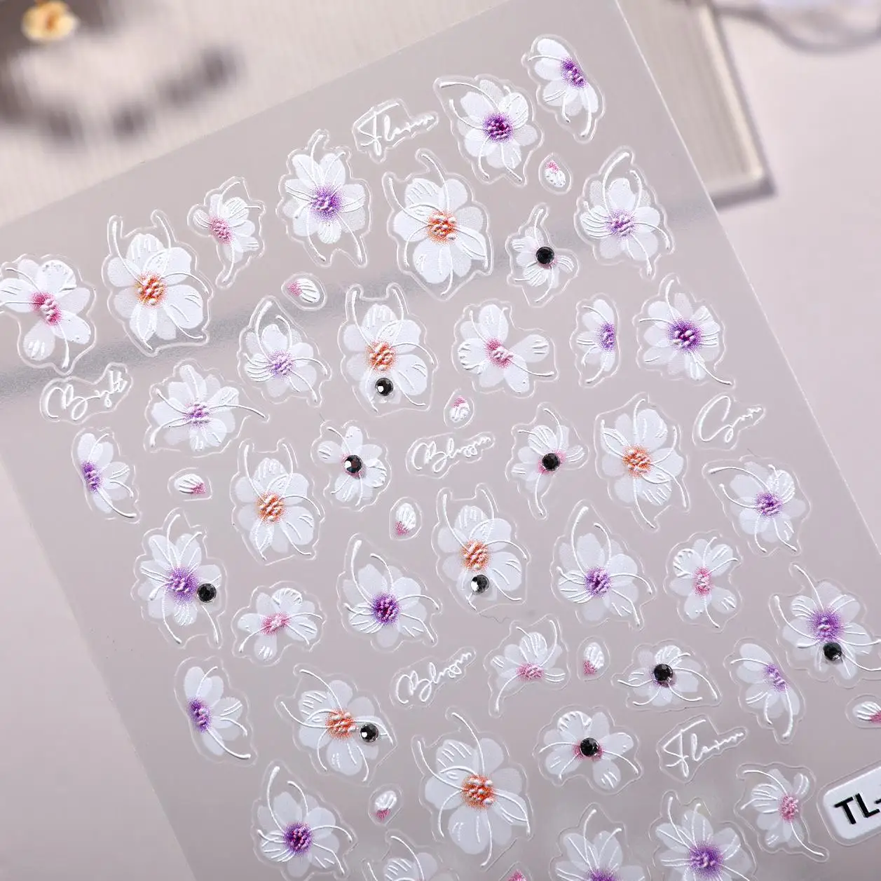 1 Set 5D Embossed Crystal Simulated Dried Flower Nail Stickers Fresh Floral Self-Adhesive DIY Manicure Nail Decor Ornaments