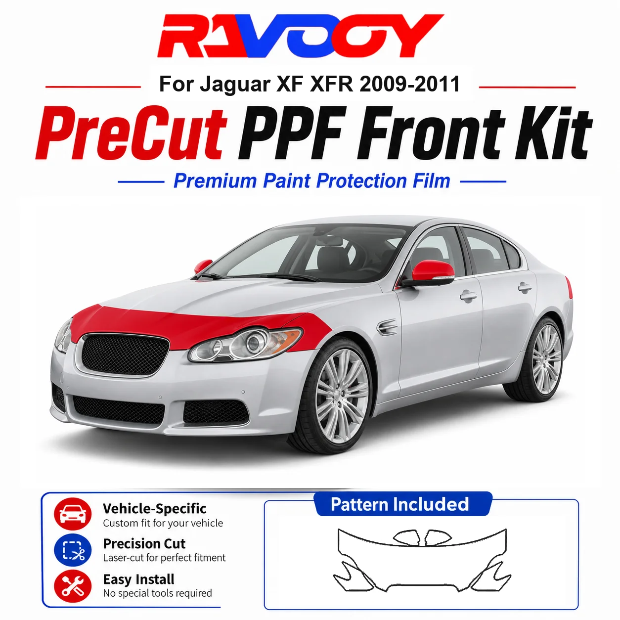 

8.5mil TPU Precut PPF Kit For Jaguar XF XFR 2009-2011 - Hood, Fenders & Mirror Set - Self-Healing Clear Bra Film