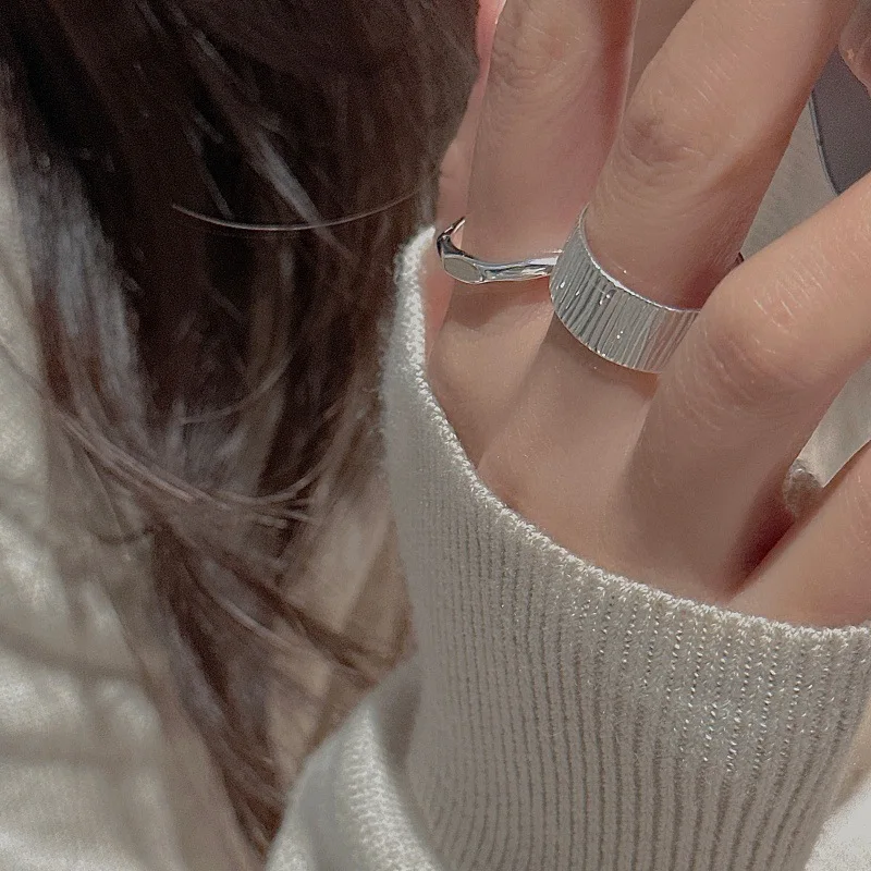BOCAI NEW S925 Sterling Silver Simple And Aashionable Niche Design Textured Ring