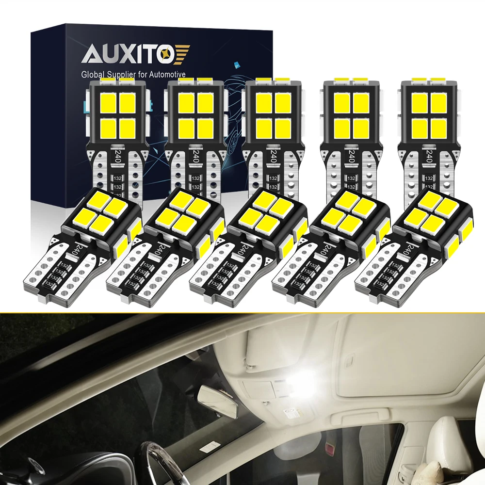 

AUXITO 10Pcs W5W T10 LED CANBUS No Error 5W5 194 168 LED Map Dome Parking Light Interior Side Lamp Bulb for Hyundai Honda Toyota