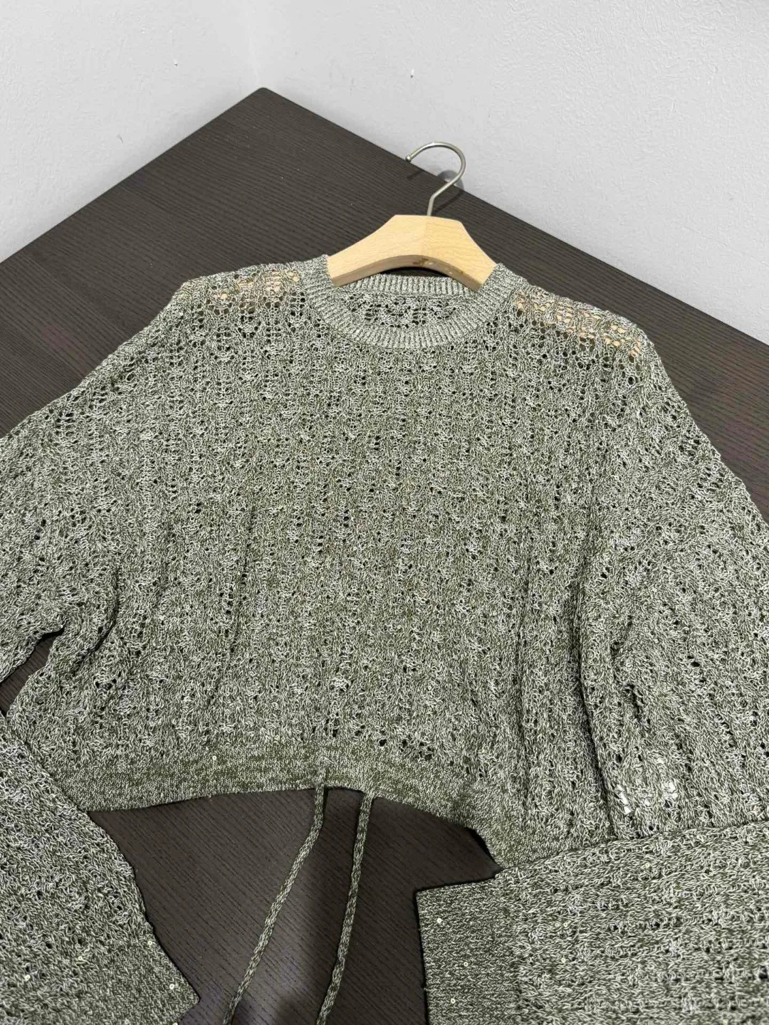 Spring Summer Women\'s Sweater Linen Sequins Lightweight Pullover Top High Quality Woman Clothing