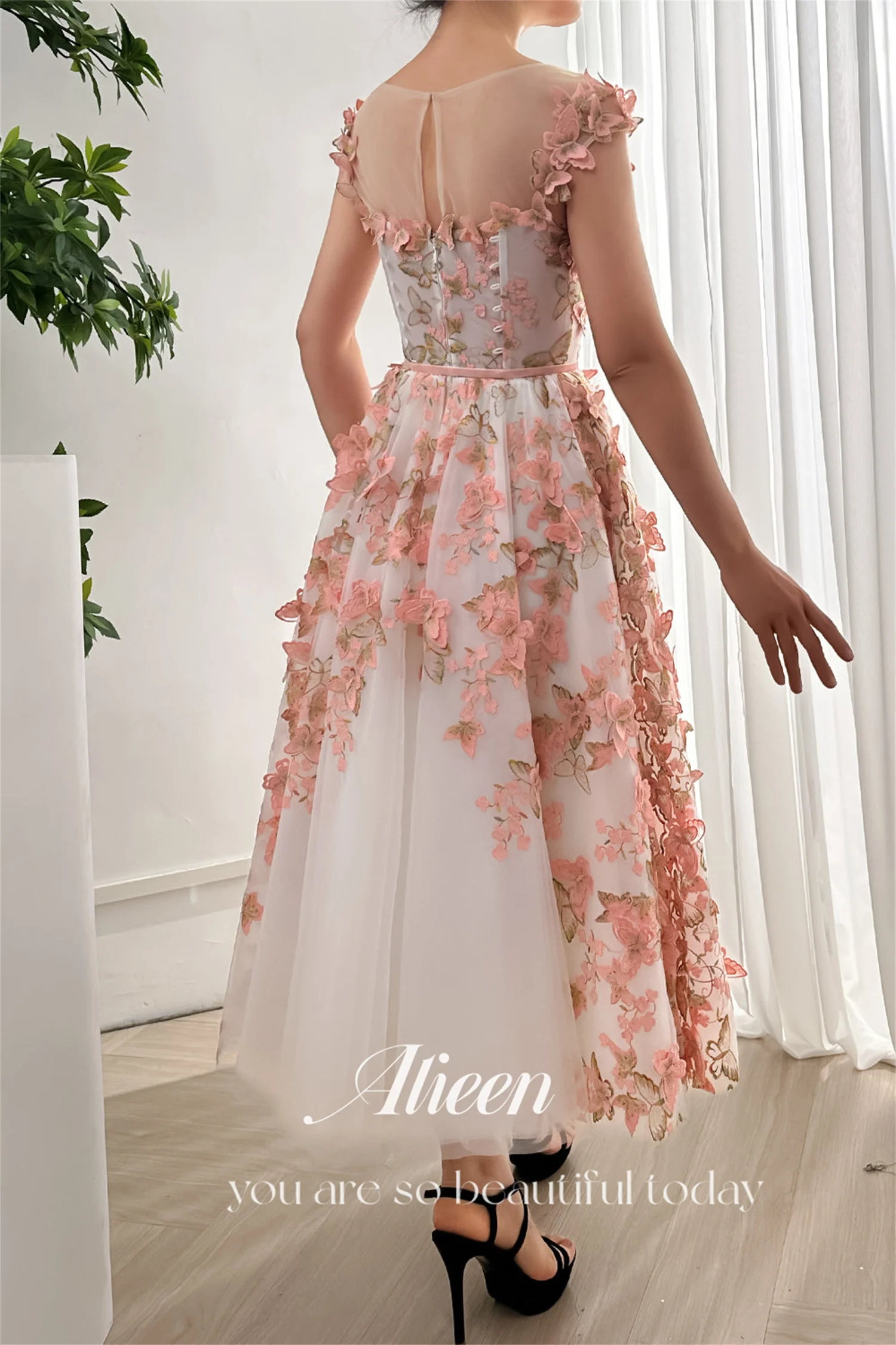 Aileen-vestido de noche acampanado de mariposa rosa para mujer, vestidos de lujo para niñas jóvenes, vestido de Gala de fiesta de cóctel de graduación de boda, 2024