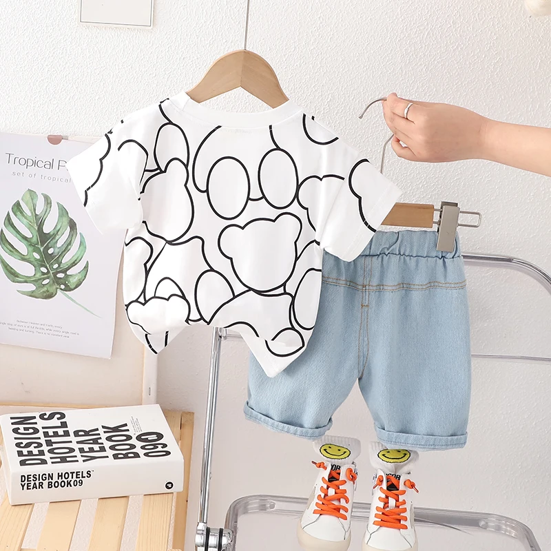 Summer Children Boys Girls Cotton Clothes Kids Cartoon Bear T-shirt + Shorts 2Pcs/Sets Toddler Tracksuit Infant Casual Outfits