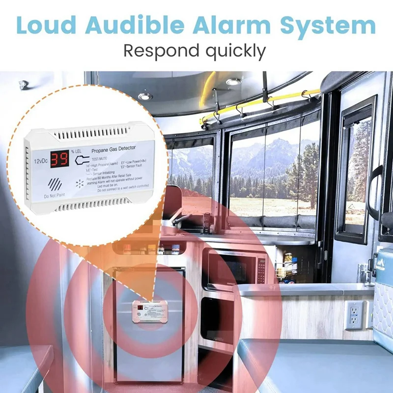 2X Propane Detector 12V LPG Natural Gas Sensor Leak Alarm 85DB Siren For Car RV Home Digital Propane Tester Meter(White)