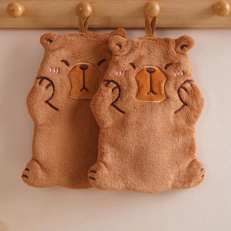 Toallas de mano de forro polar coral: diseño de capibara suave, absorbente, hipoalergénico y lindo para cocina