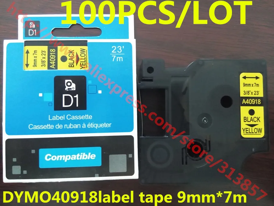 100Pcs Free shipping LM500TS DYMO Label Tape Cassette 40918 Black On yellow 9mm * 7m Compatible LM450 paper tags label maker