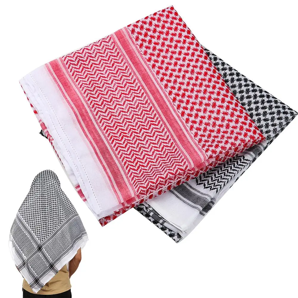1 Uds. Pañuelo para la cabeza musulmán árabe Kafiya Keffiyeh negro/rojo poliéster árabe Shemagh envoltura para el cuello para adultos gorros de turbante palestino