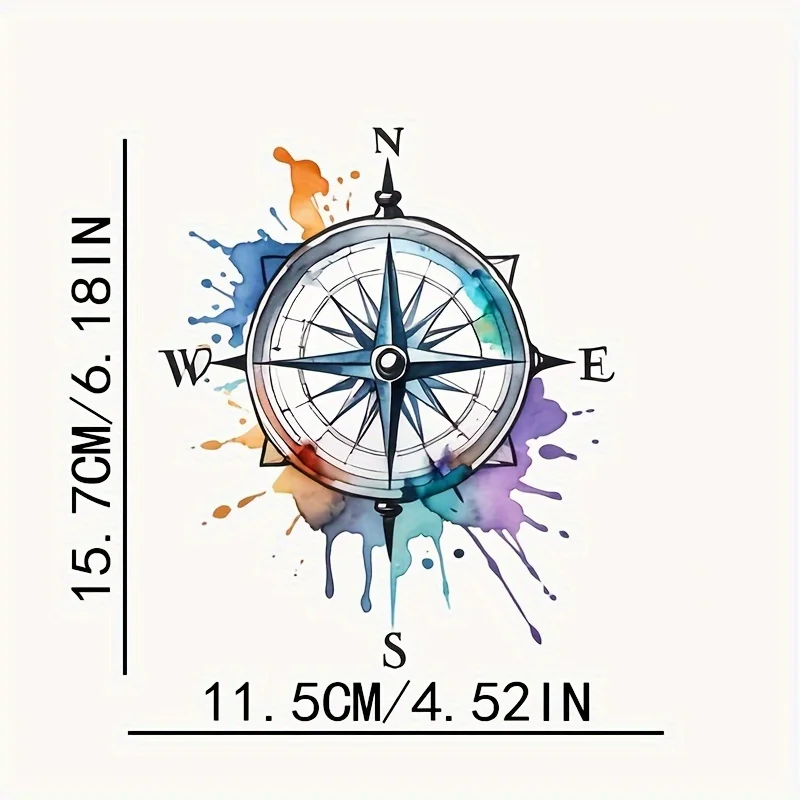 1Pc Watercolor Splash Compass Vinyl Decal, Waterproof Outdoor Adventure Sticker for Car, Camper & Motorcycle Decor