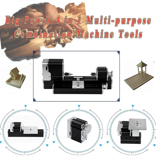 4 In 1 Mini เครื่องกลึงโลหะขนาดใหญ่60วัตต์12000Rpm Miniature ไม้เครื่องกลึงเหมาะสำหรับเด็กงานไม้ DIY การสอน