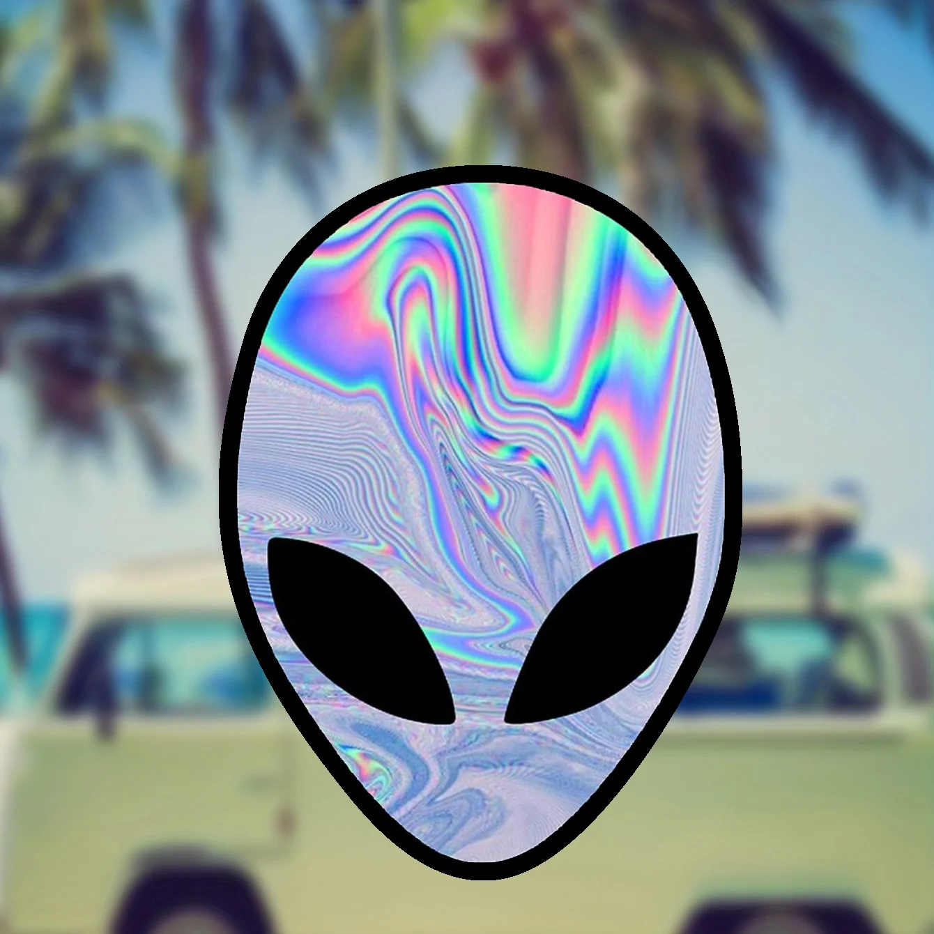 1PC Cool Holographic Alien Sticker for Hydro Flask, Laptop, Skateboard, Bike - Unique Decor for Space Enthusiasts