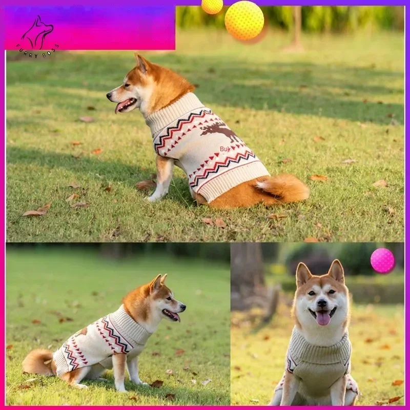 

Christmas and New Year Dog Sweater Holiday Sweatshirt Puppy Knit Moose Warm Cosplay Costume for Small Medium Sized Dogs Clothes