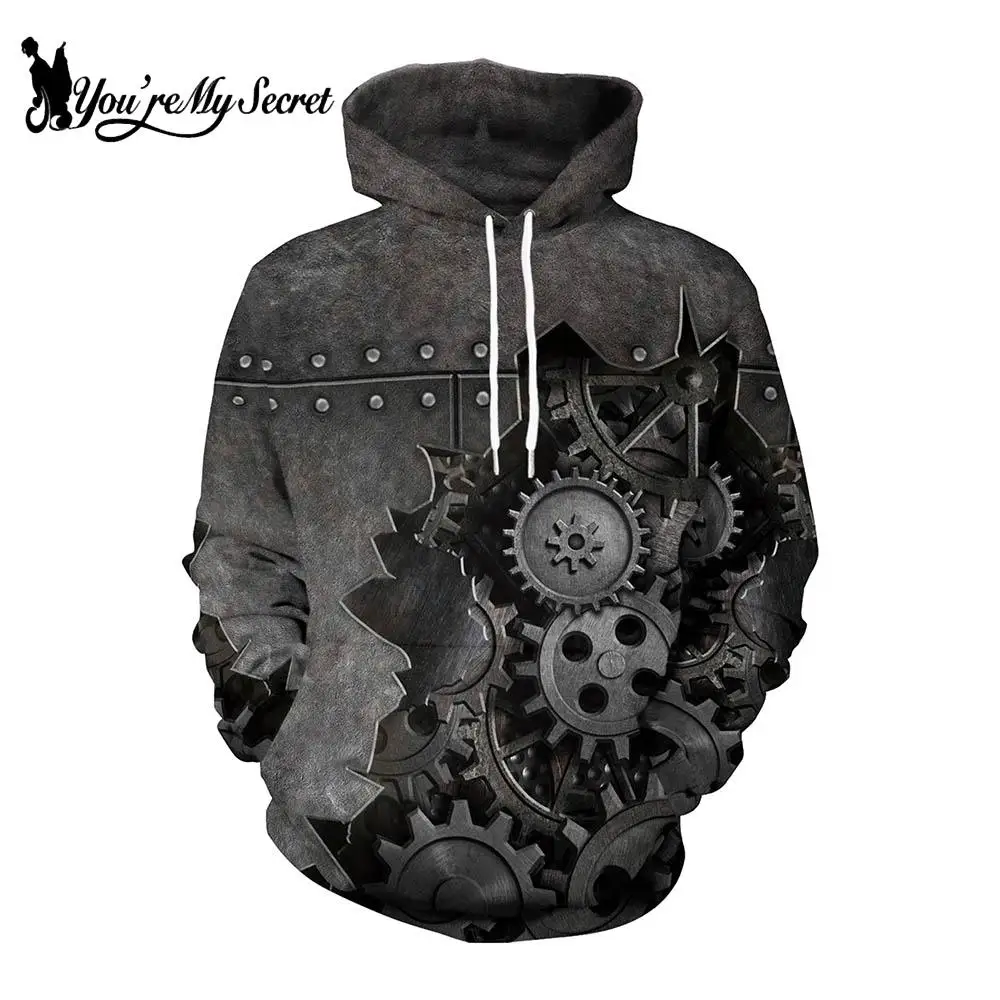 

[You're My Secret] Women Gothic Sweatshirt Ouija Witchy Mechanical Gear 3D Digital Printing Hoodies Black Hooded Warm Hoody Coat