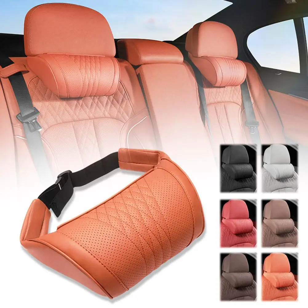Luxury Leather Car Headrest Pillow Memory Foam Neck Support Cushion Breathable Seat Head Rest Cushion For Mercedes BMW