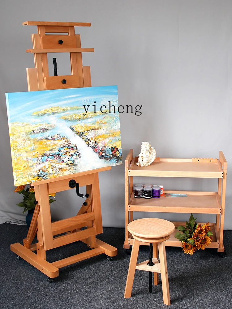 Zc Beech Art Student Professional Floor Large Oil Easel Multi-Functional Flat Dual-Use Large Hand-Cranking Easel