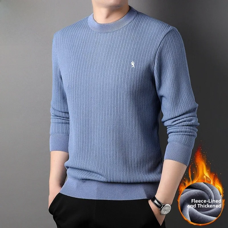 

Теплый трикотаж на подкладке Fce Long Sve, мужской однотонный свитер, молодежный винтажный зимний повседневный свитер, облегающий круглый Ne