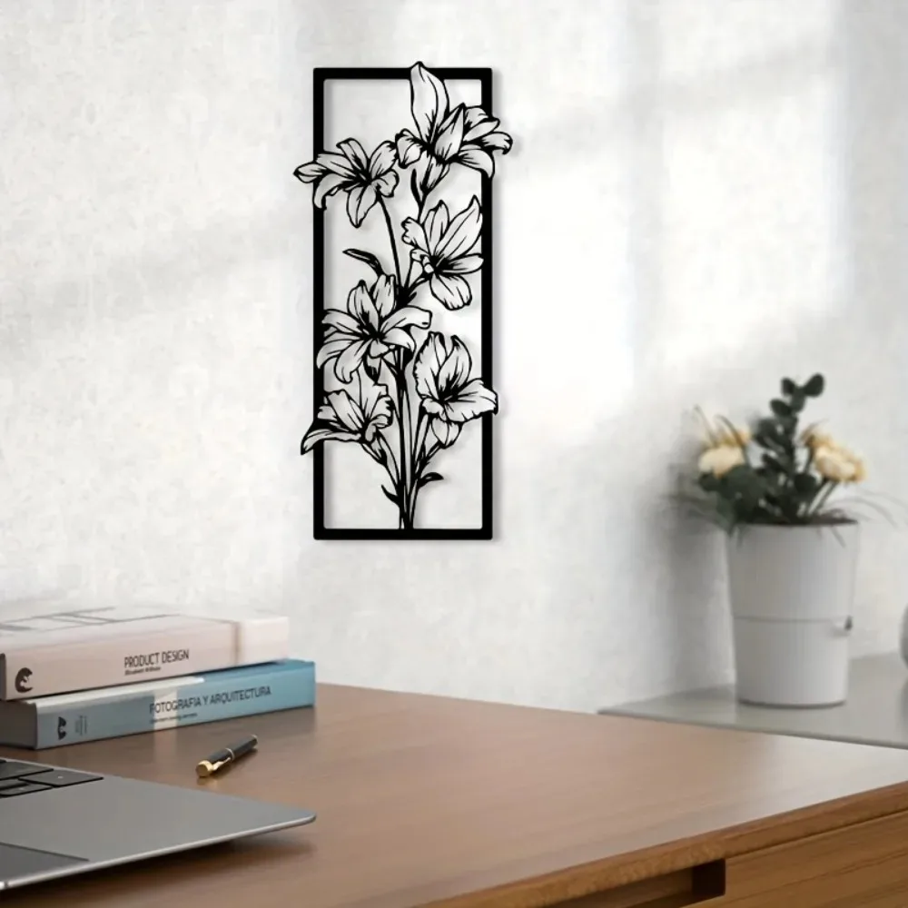 Vintage Lily Flower Metal Wall Art Retro Iron Mural Weather-Resistant Indoor Outdoor Decor