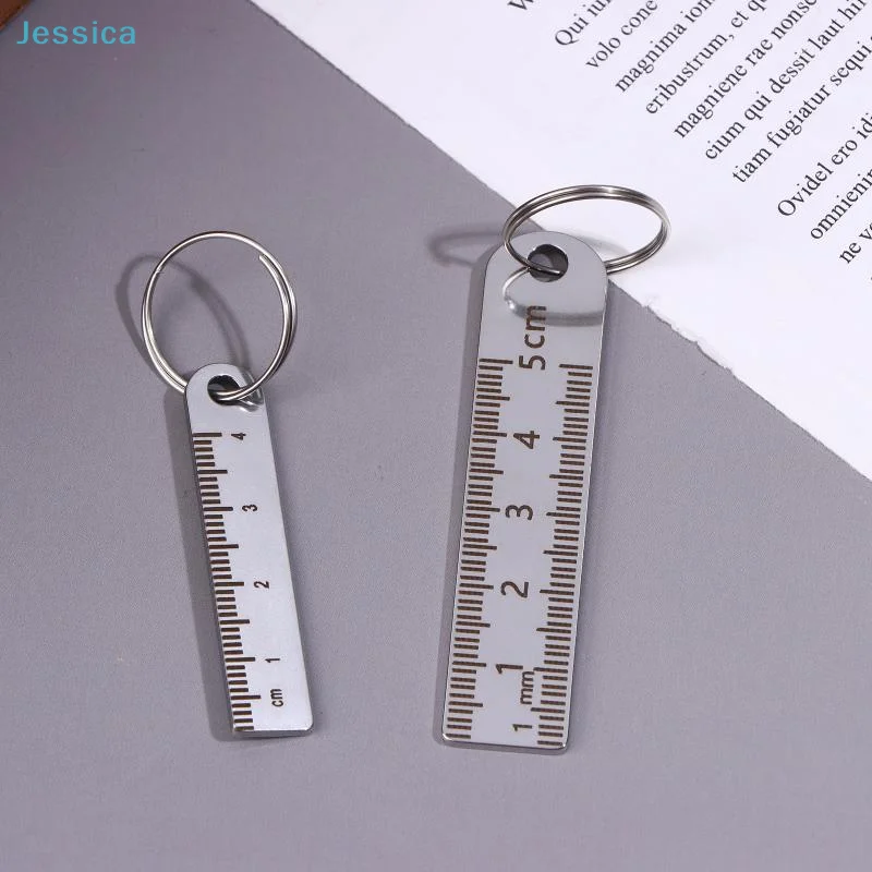 ♥Mini Stainless Steel Ruler Keychain | 1-5cm Portable Measuring Tool Key Rings (Anti-loss Measuring Ruler)