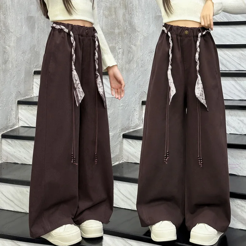 Girls Summer Thin Casual Cargo Pants New 2026 School Uniform Trousers for Junior High School Students Printed Straight Sweatpant