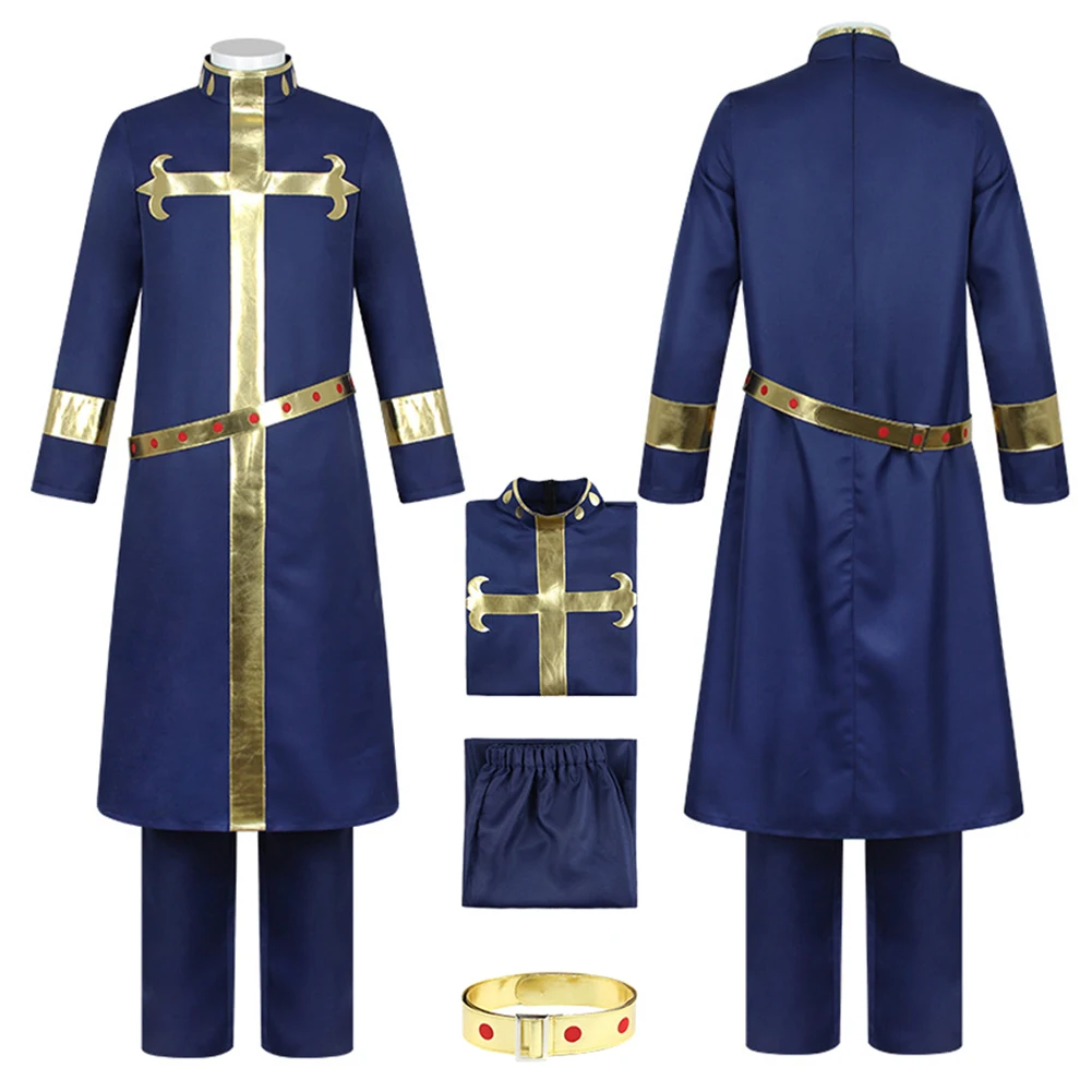 Enrico Puccii Cosplay Costume Anime JoJo Role Bizarre Adventure Disguise Long Coat Pants Belt Set Men Halloween Carnival Suit