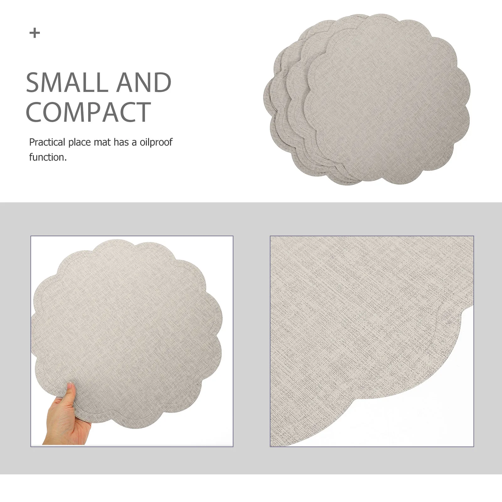 

4 Pcs Grey Circular Lace PU Placemats Non-slip Heat Insulation Waterproof Oil-proof Modern Table DecorReusable