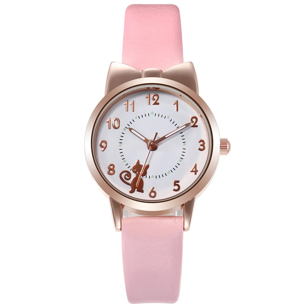 Luxury Watch for Women Cute Cartoon Cat Luminous Quartz Watches for Girls Casual Fashion Ladies Wrist Watches Waterproof Clocks