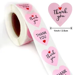 100-500PCS Heart Stickers Thank You Stickers for Business Merci Packaging Stickers Rolling Love for Packaging Decoration