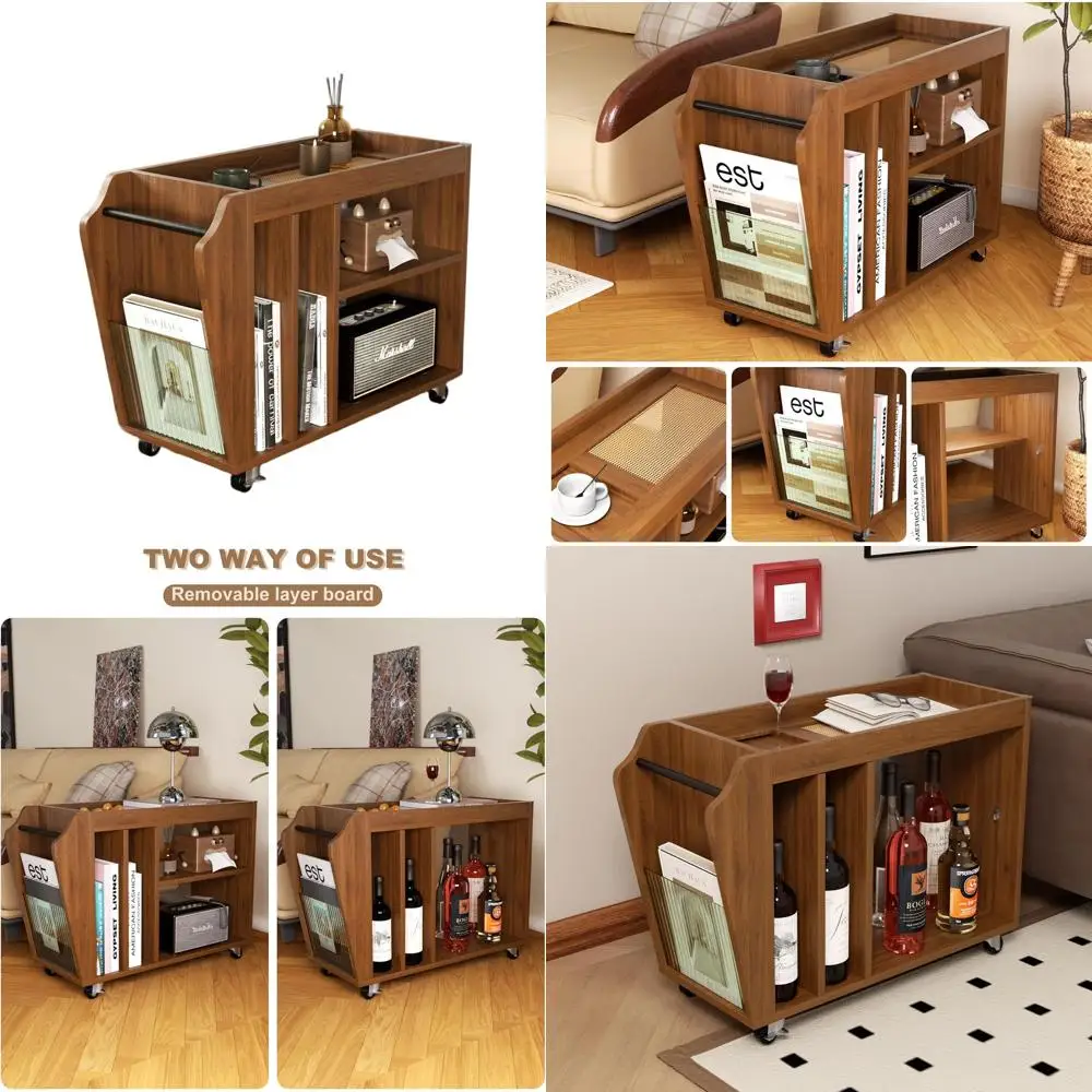 

Коричневый многофункциональный приставной столик для хранения с 6 отделениями и съемным подносом для гостиной, дивана, спальни