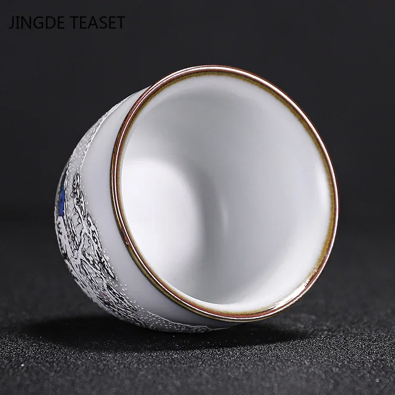 Chinese Ru Kiln Ceramics Teacup Exquisite Hand-painted Pattern Single Cup Tea Bowl Master Cups Individual Cup Handmade Teaware