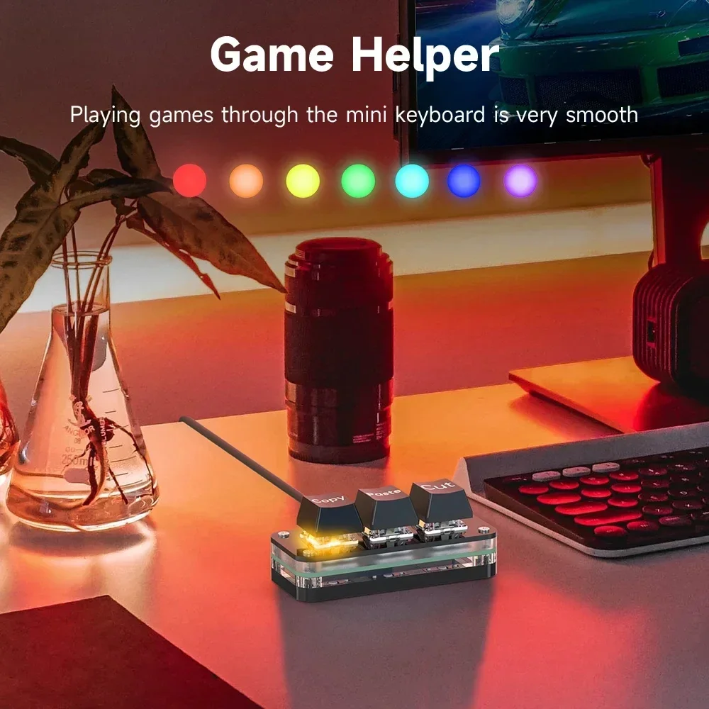 Short Ad Version: RGB 3 Keys Macro Programming Mini Keypad, Hot Swappable Custom Shortcut Button for Gaming Photoshop