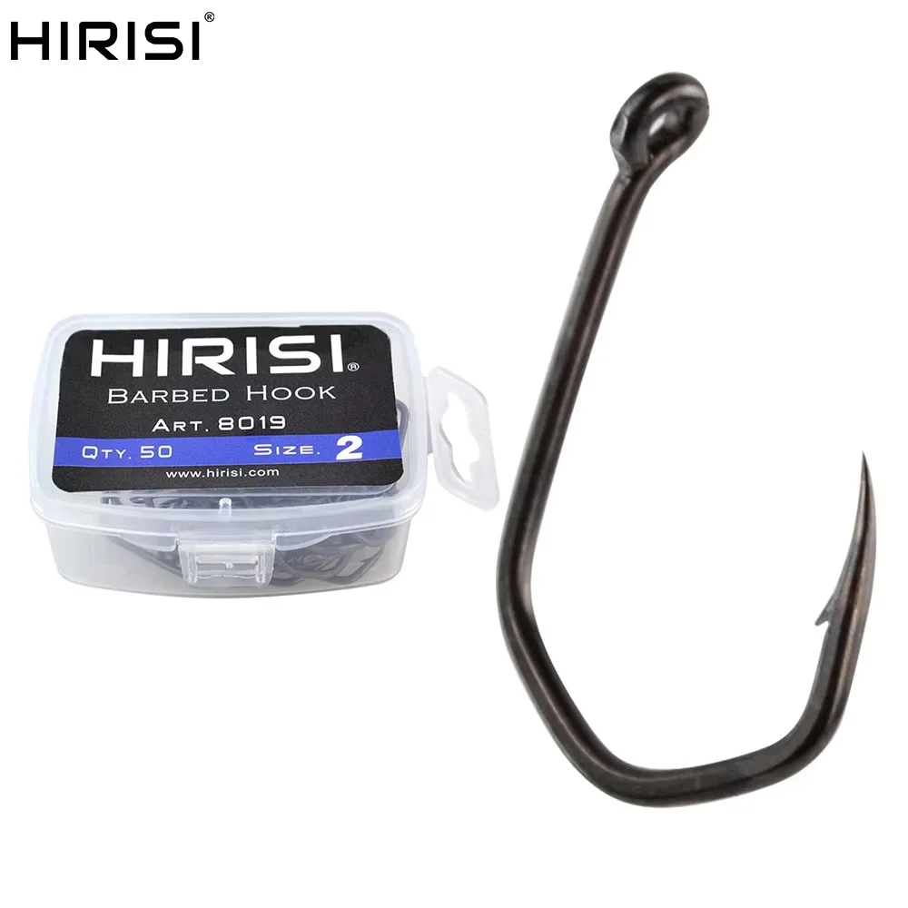 Hirisi 50 Stück Angelhaken mit Widerhaken und Pinpoint-Klaue, PTFE-beschichteter Hartstahl, langlebig, Angelzubehör, Neu 8019