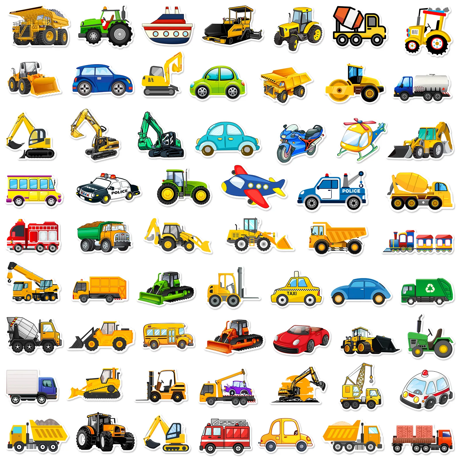 10/30/60/120PCS Construction Truck Stickers Excavator Aeroplane Cartoon Stciekrs Graffiti DIY Luggage Laptop Phone Bike Decals