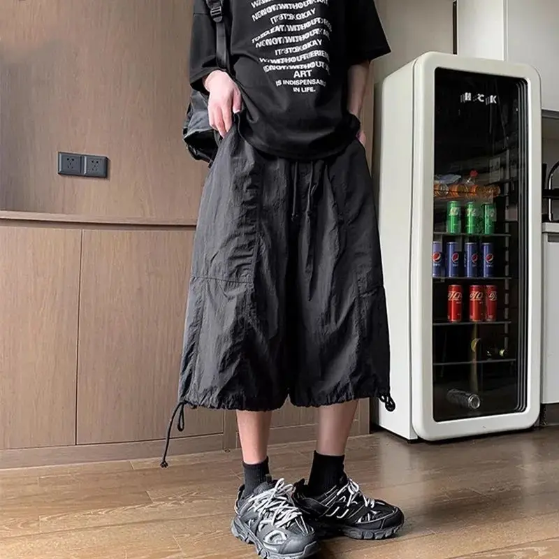 

Loose Fit American Sle Workwear Pants Men's Summer Casual Straight Leg Seven-Foot Dstring Design Durable Lightweight