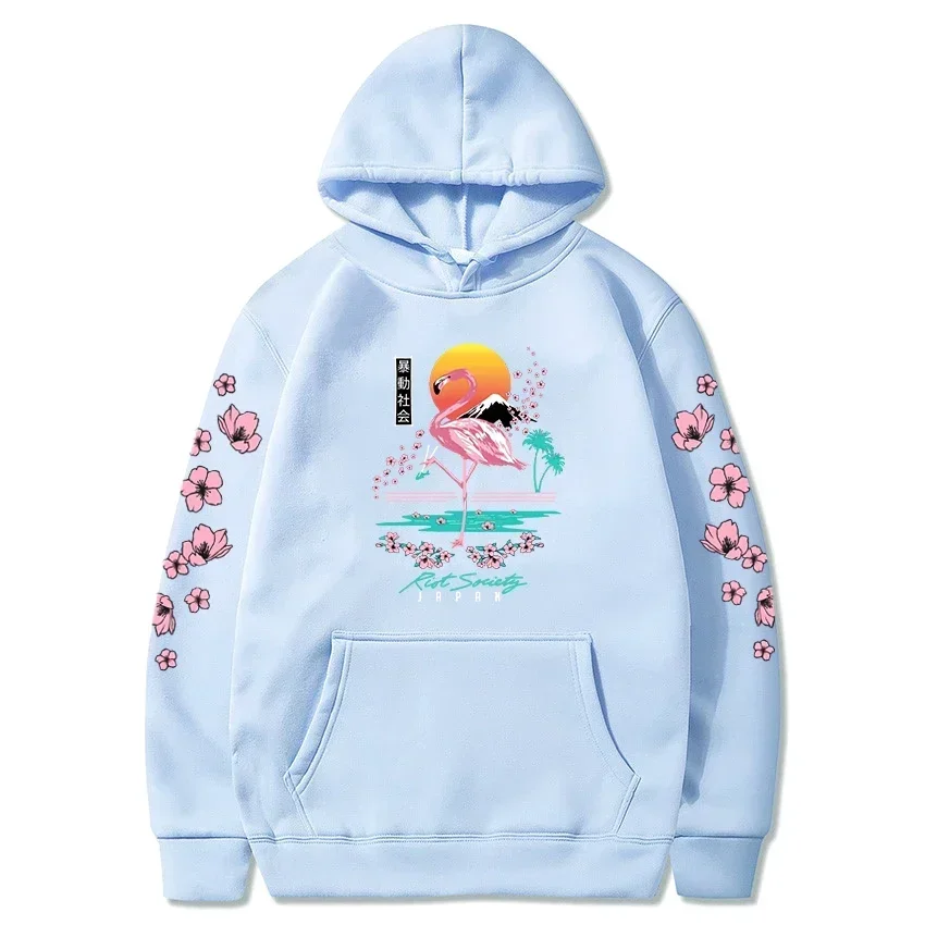 Graphic Hoodies Men/Women Streetwear Flamingo Cherry Blossom Printing Oversized Sweatshirt Hip Hop Fashion Tops Unisex Colors12