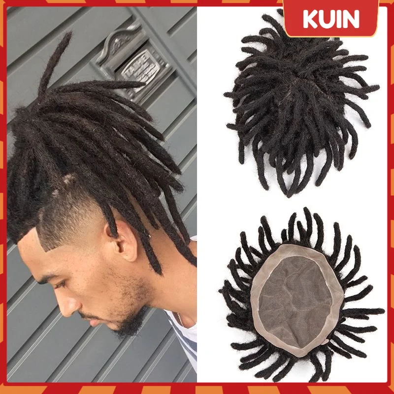 Dreadlock wig rambut palsu pria Afro, wig rambut palsu keriting sistem pengganti untuk pria hitam tahan lama halus Mono hiasan rambut buatan tangan alami