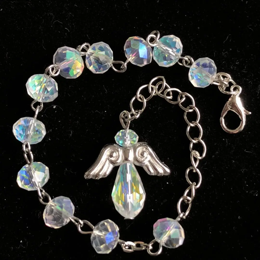 8 قطعة/الحزمة AB طلاء 6*8 مللي متر سوار مسبحة كريستال ، الإسورة الدينية ، سوار كريستال مع قلادة جناح الملاك #2