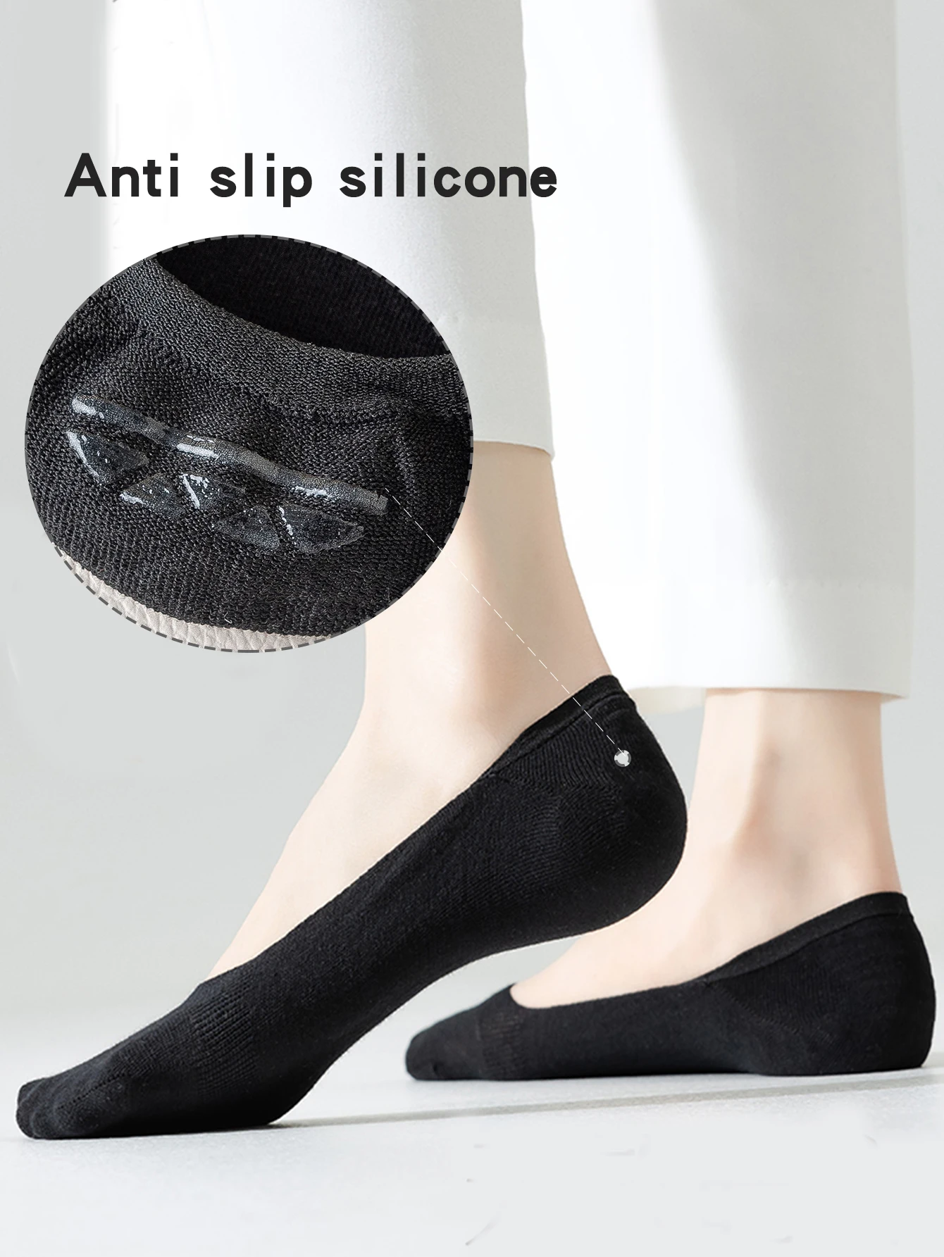 6 pairs of women's anti odor and sweat absorbing pure cotton boat socks, spring and summer thin anti slip invisible socks