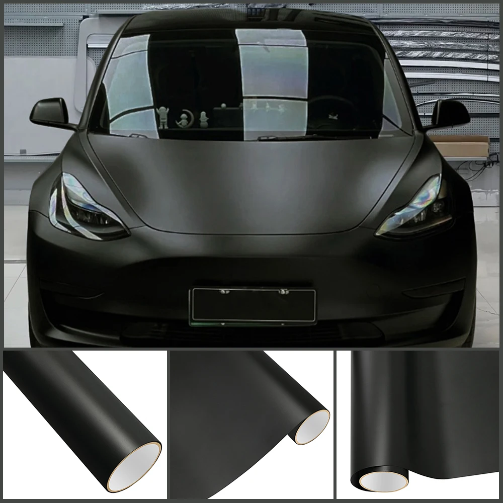 

Car Body Film Matte Black PET Wrapping Vinyl Film Car Sticker Replaceable Instant Bond PVC Roll Film Auto Decoration Accessories