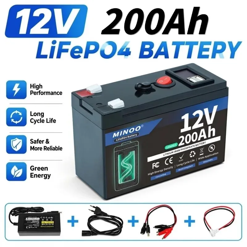 12V 200Ah 21700 Lithium Battery Pack With USB Port BMS For Sprayer Electric Vehicle Solar Storage 200A BMS 6000+ Cycle