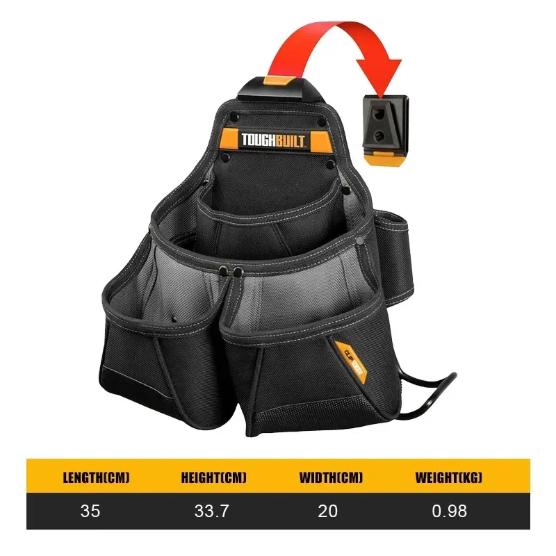 ToughBuilt TB-CT-02 Dual-Pocket Multi-Function Tool Belt for Carpenters and Formwork Workers with Hammer Loop